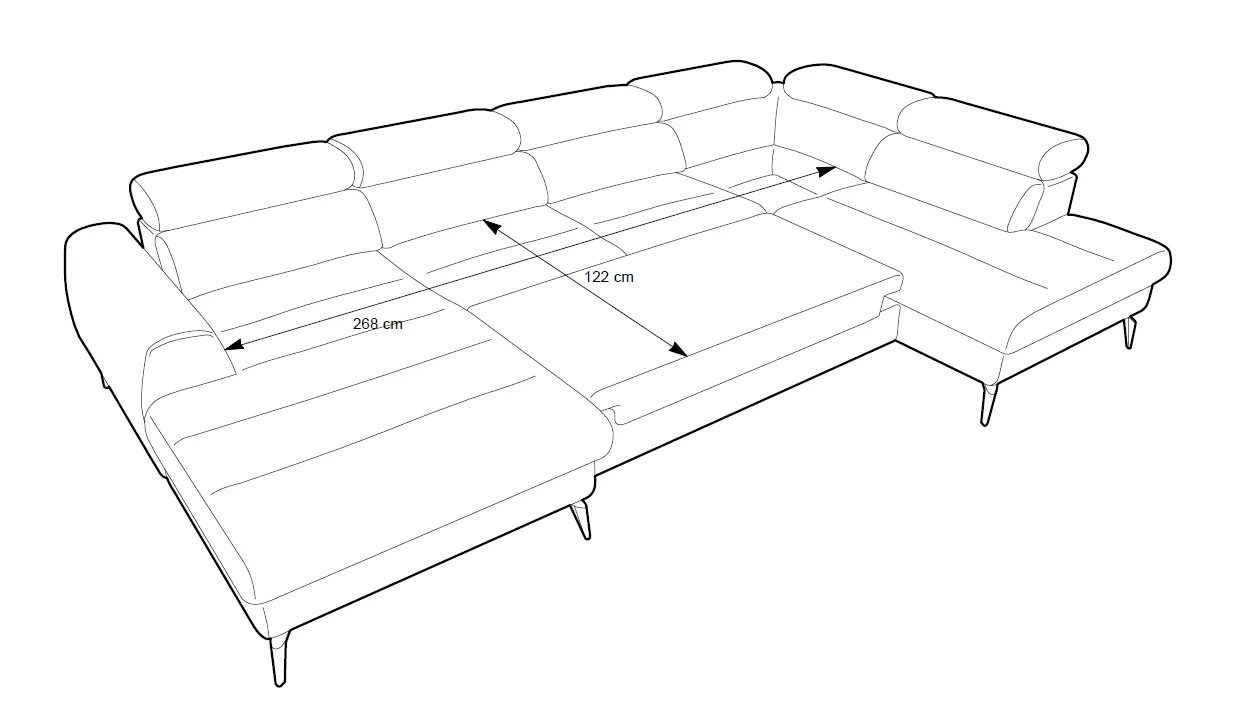 U formos minkštas kampas JAZZY U, kairinis/dešininis, 345x216x93 cm