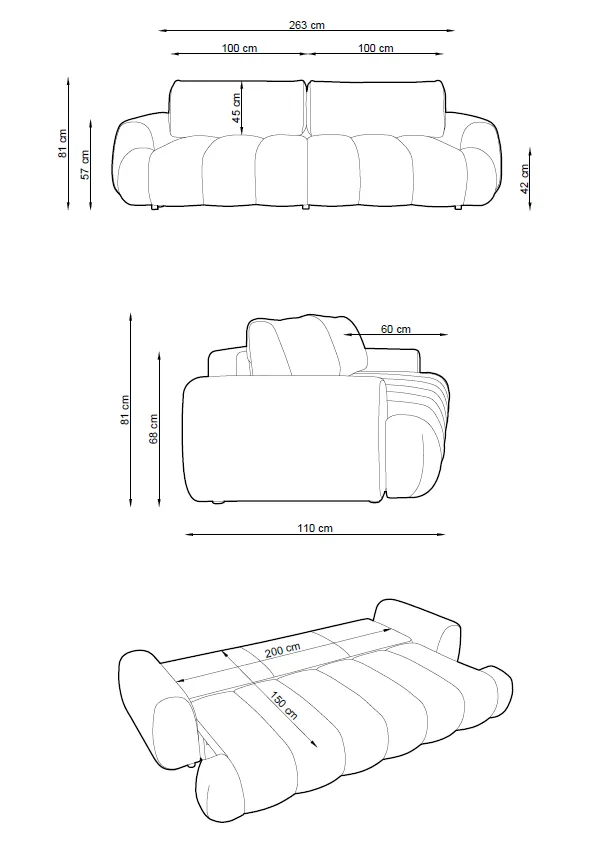 Sofa PASSA, 263x110x81 cm