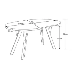 Apvalus pailginamas valgomojo stalas INDAG, betono, 100-140x100x75 cm