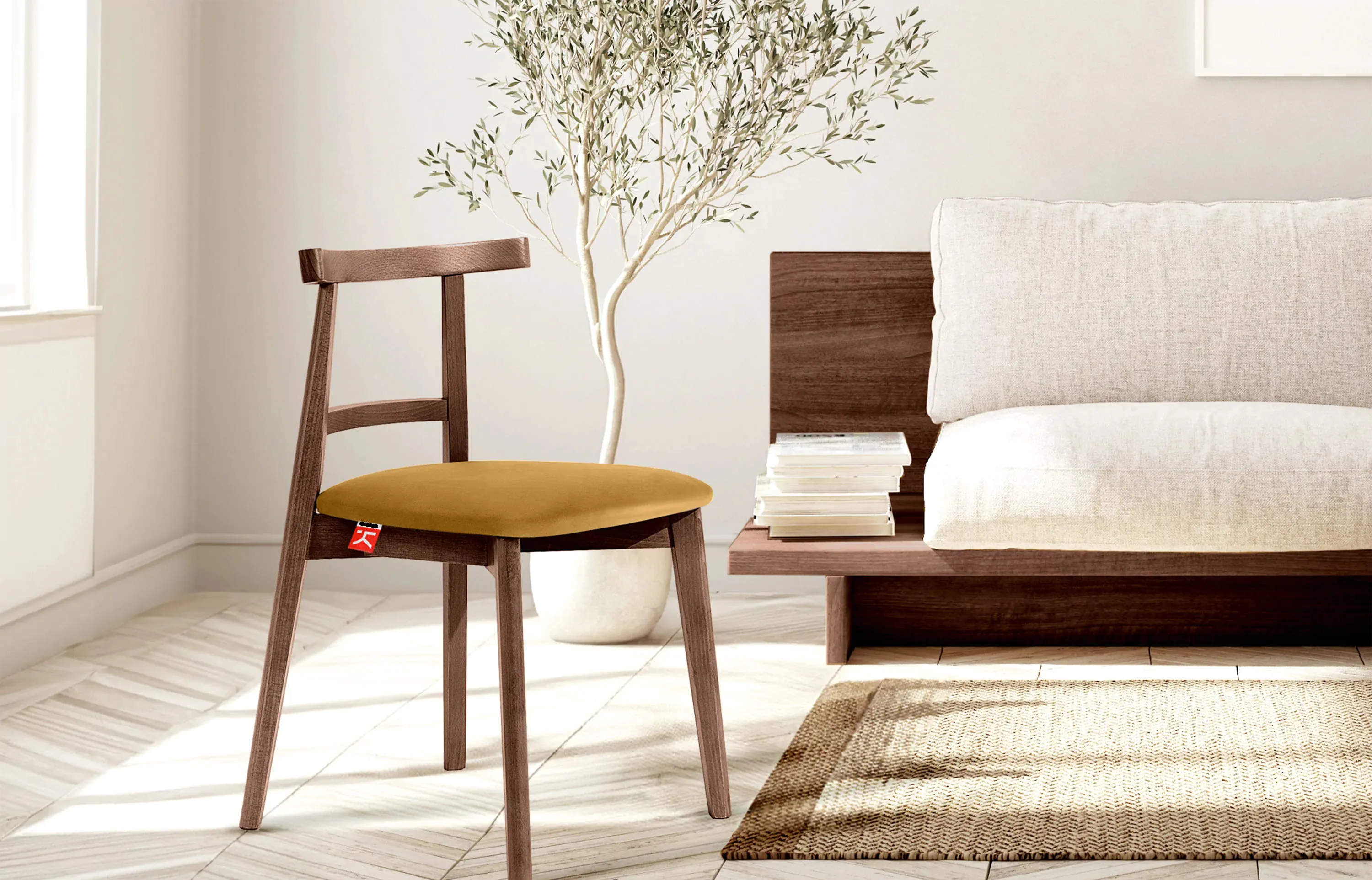 Kėdė LILIE, geltona/šviesaus riešutmedžio, 47x45x76,5 cm