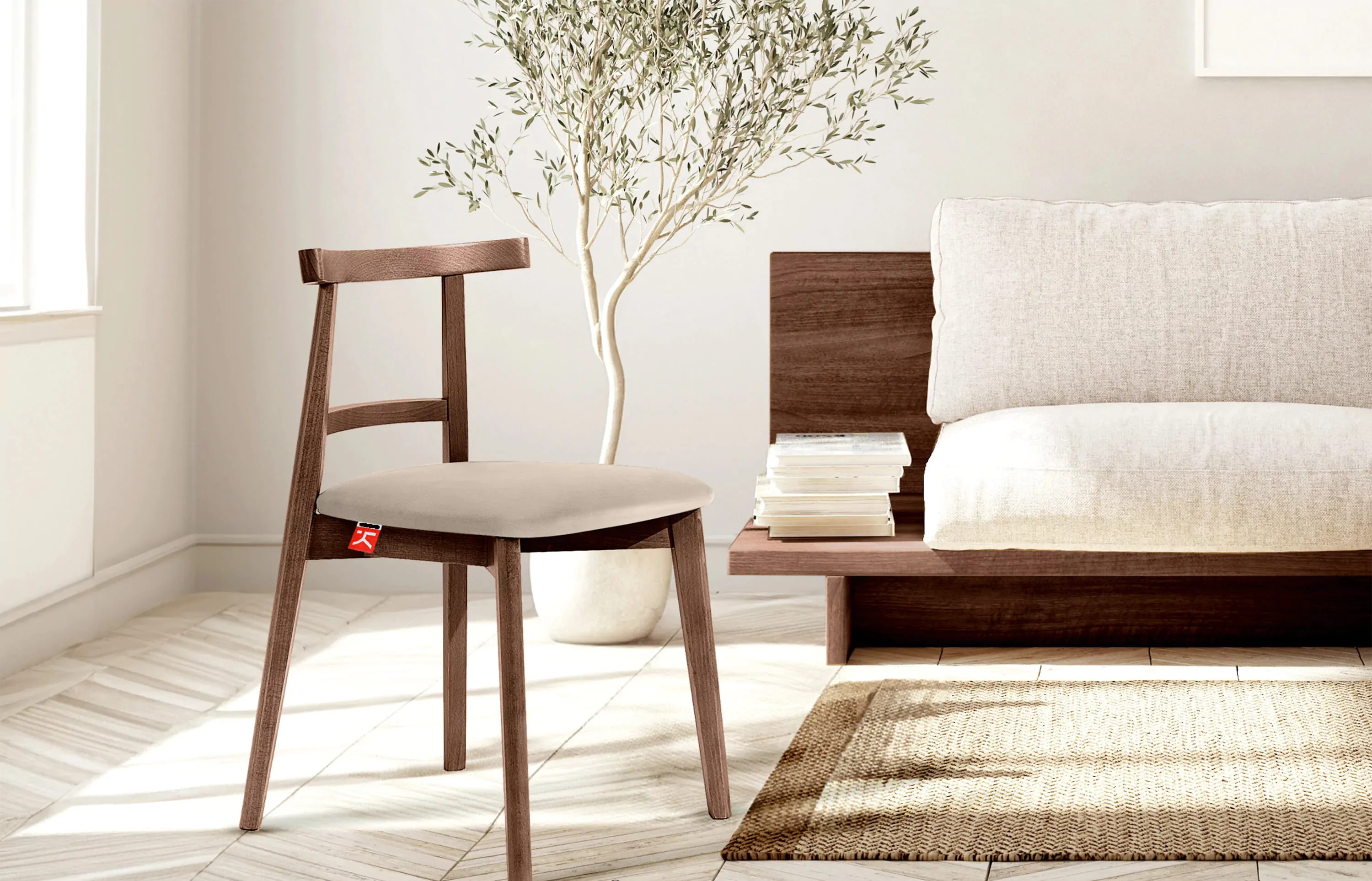 Kėdė LILIE, kreminė/šviesaus riešutmedžio, 47x45x76,5 cm