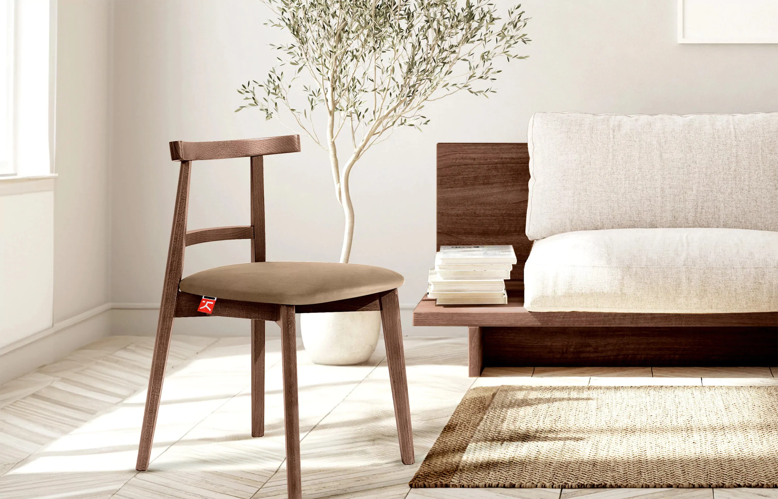 Kėdė LILIE, smėlio/šviesaus riešutmedžio, 47x45x76,5 cm