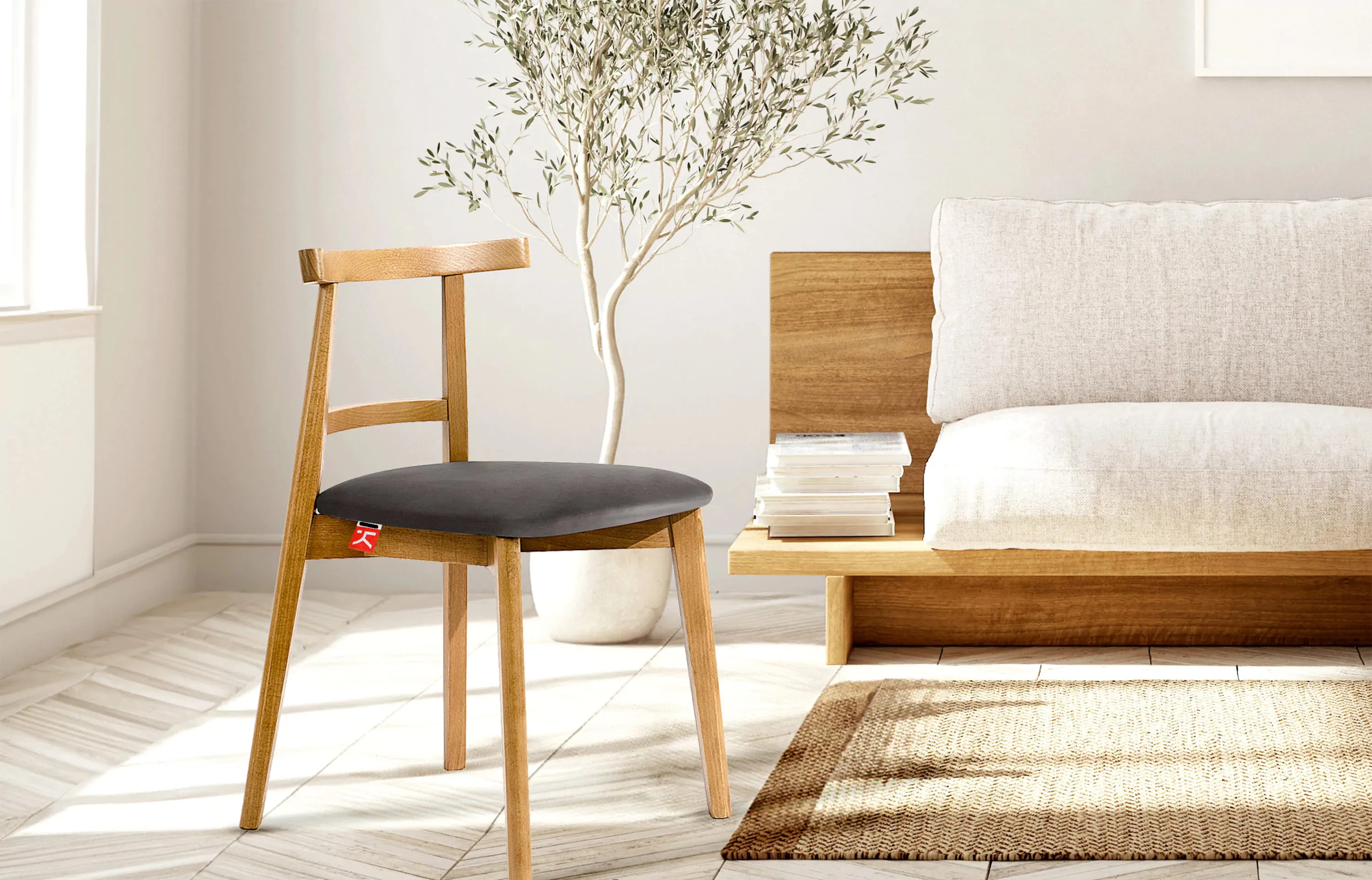 Kėdė LILIE, pilka/šviesaus ąžuolo, 47x45x76,5 cm