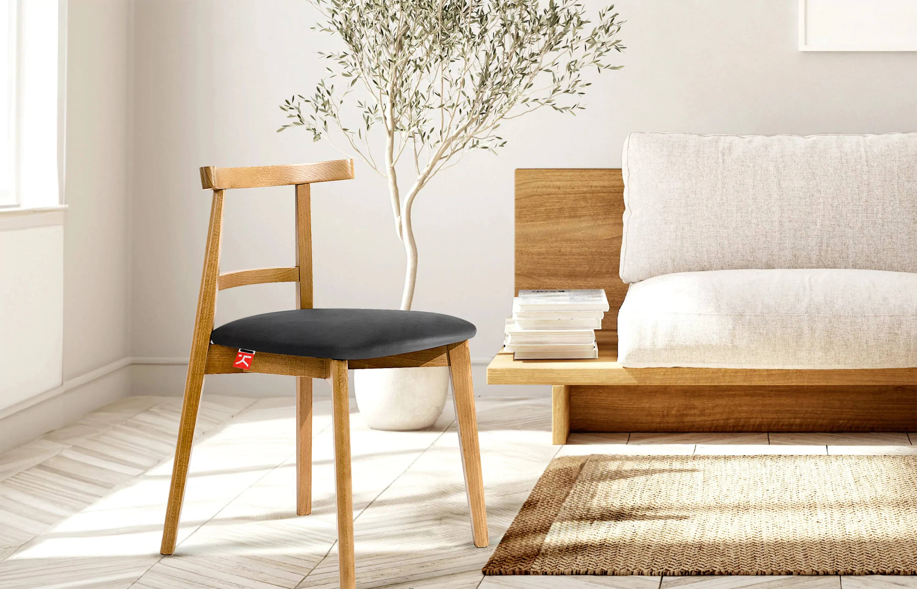 Kėdė LILIE, grafito/šviesaus ąžuolo, 47x45x76,5 cm