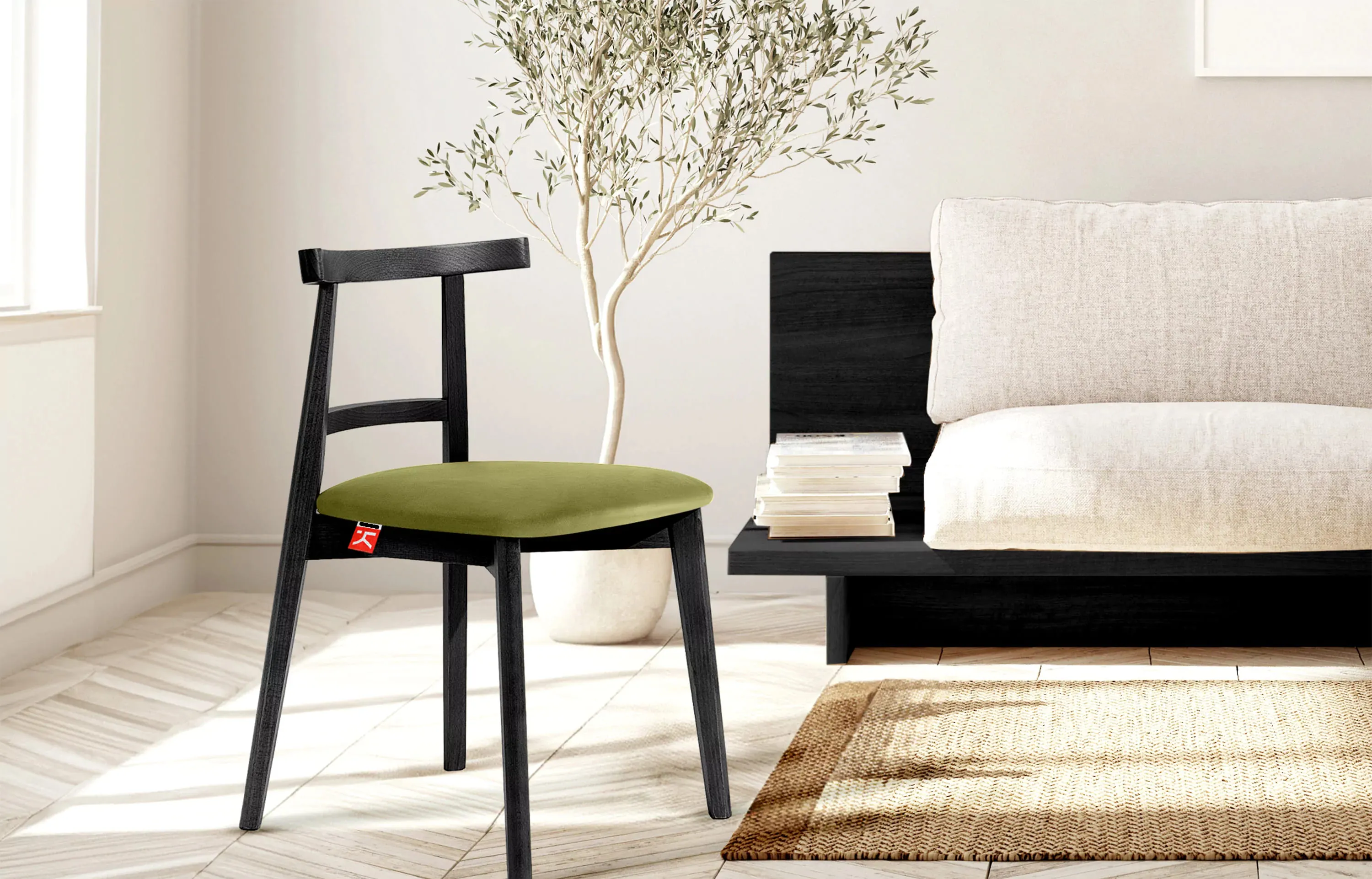 Kėdė LILIE, alyvuogių/juoda, 47x45x76,5 cm