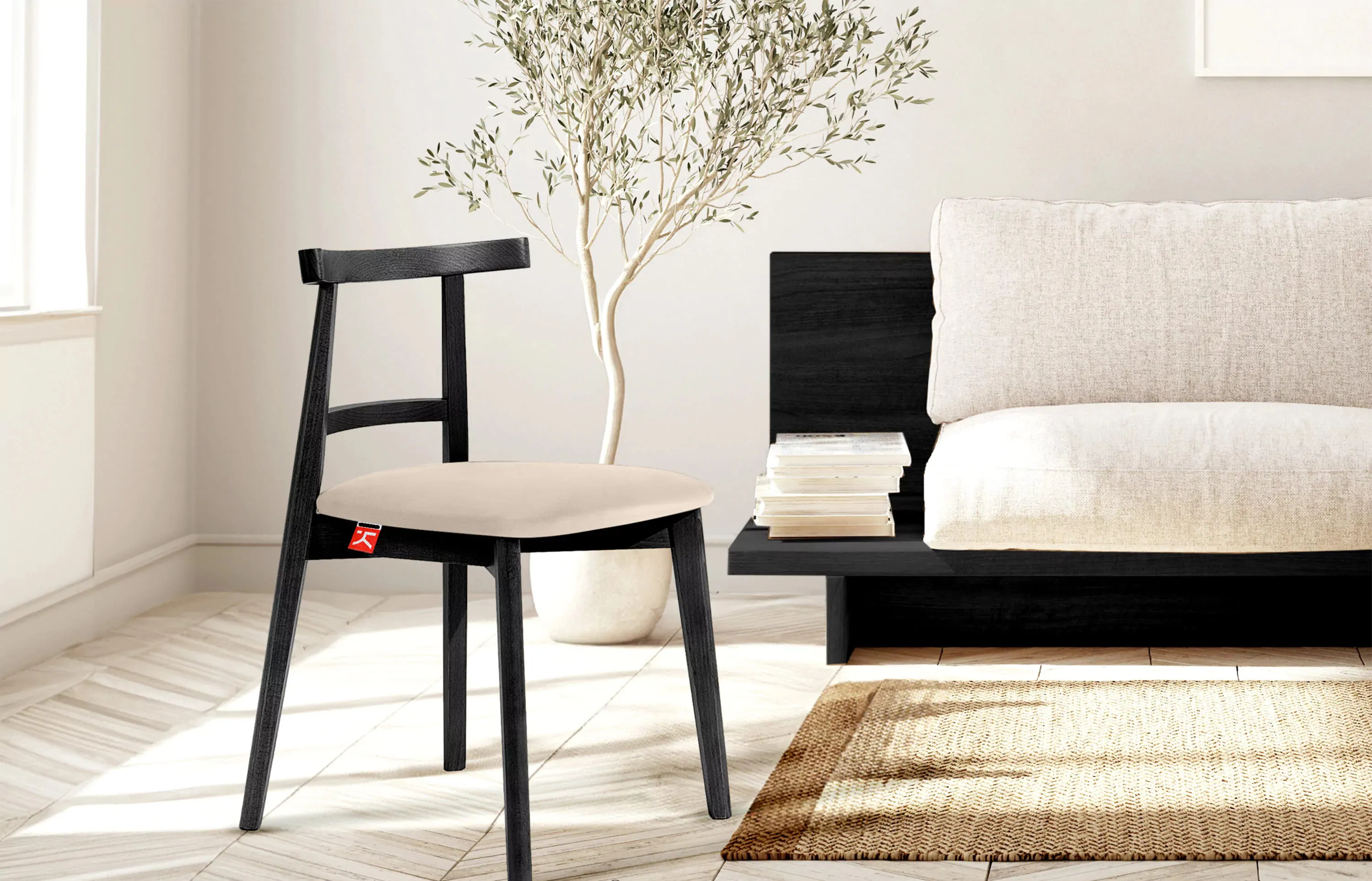 Kėdė LILIE, kreminė/juoda, 47x45x76,5 cm