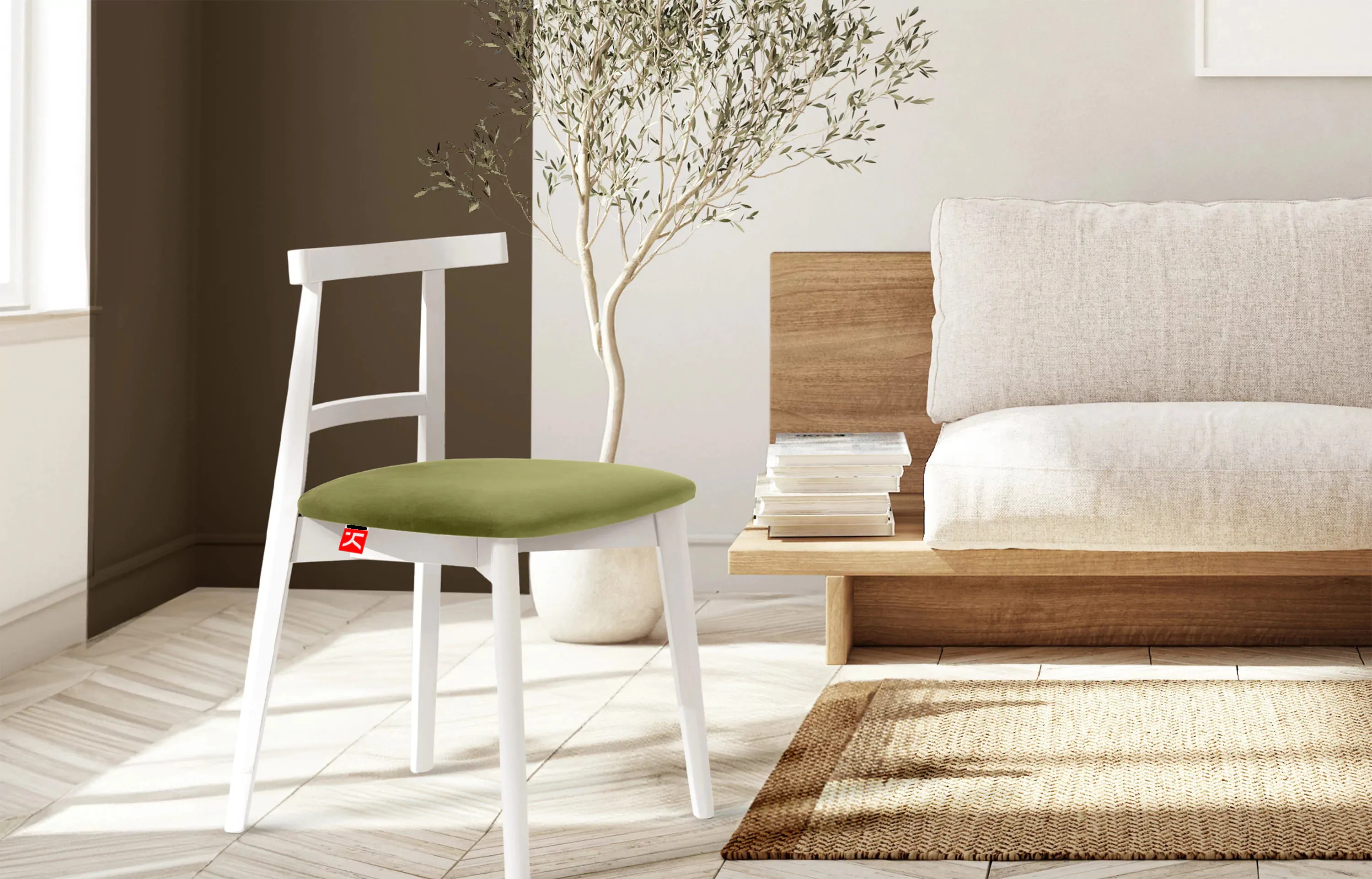 Kėdė LILIE, alyvuogių/balta, 47x45x76,5 cm