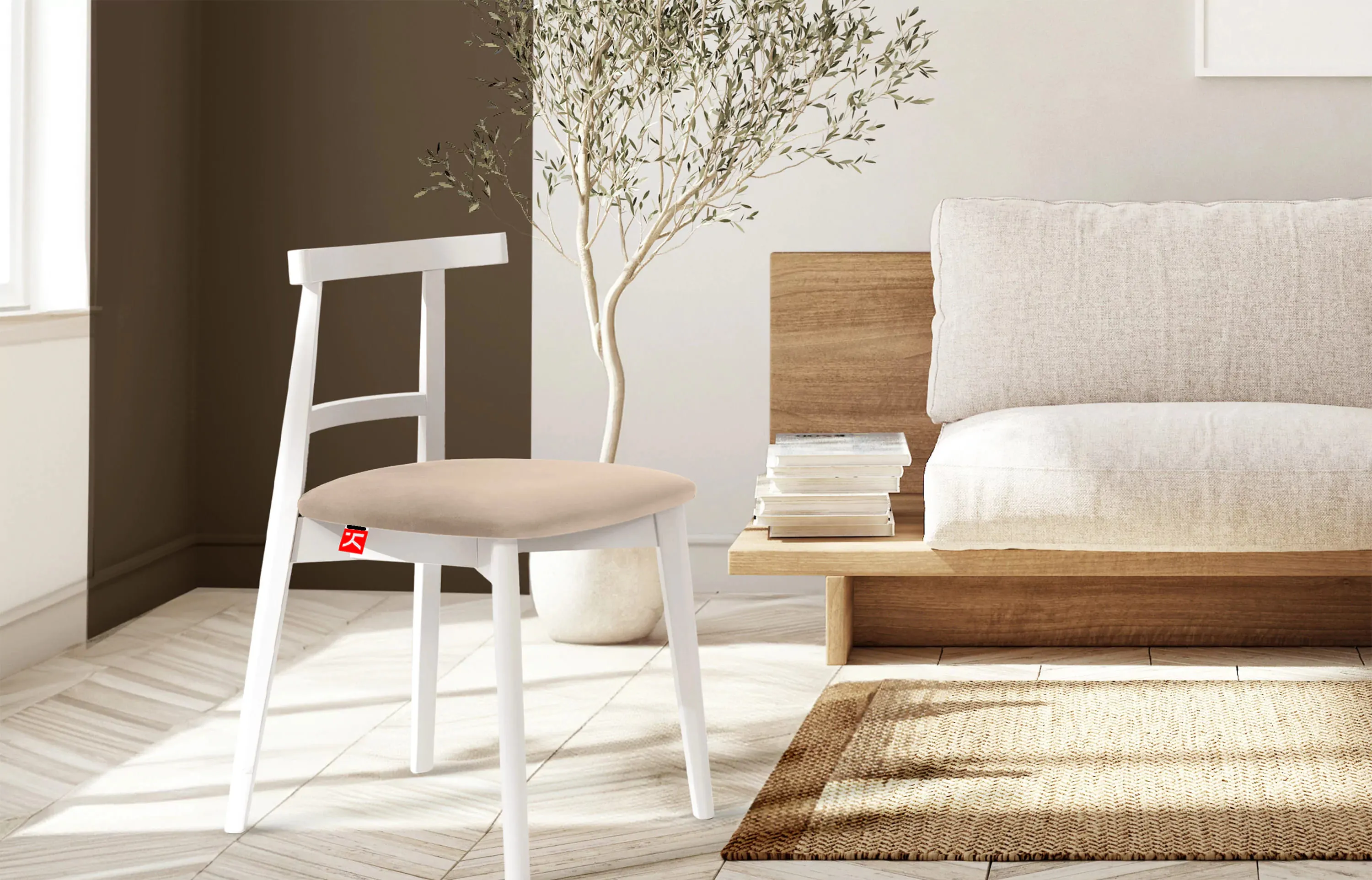 Kėdė LILIE, kreminė/balta, 47x45x76,5 cm