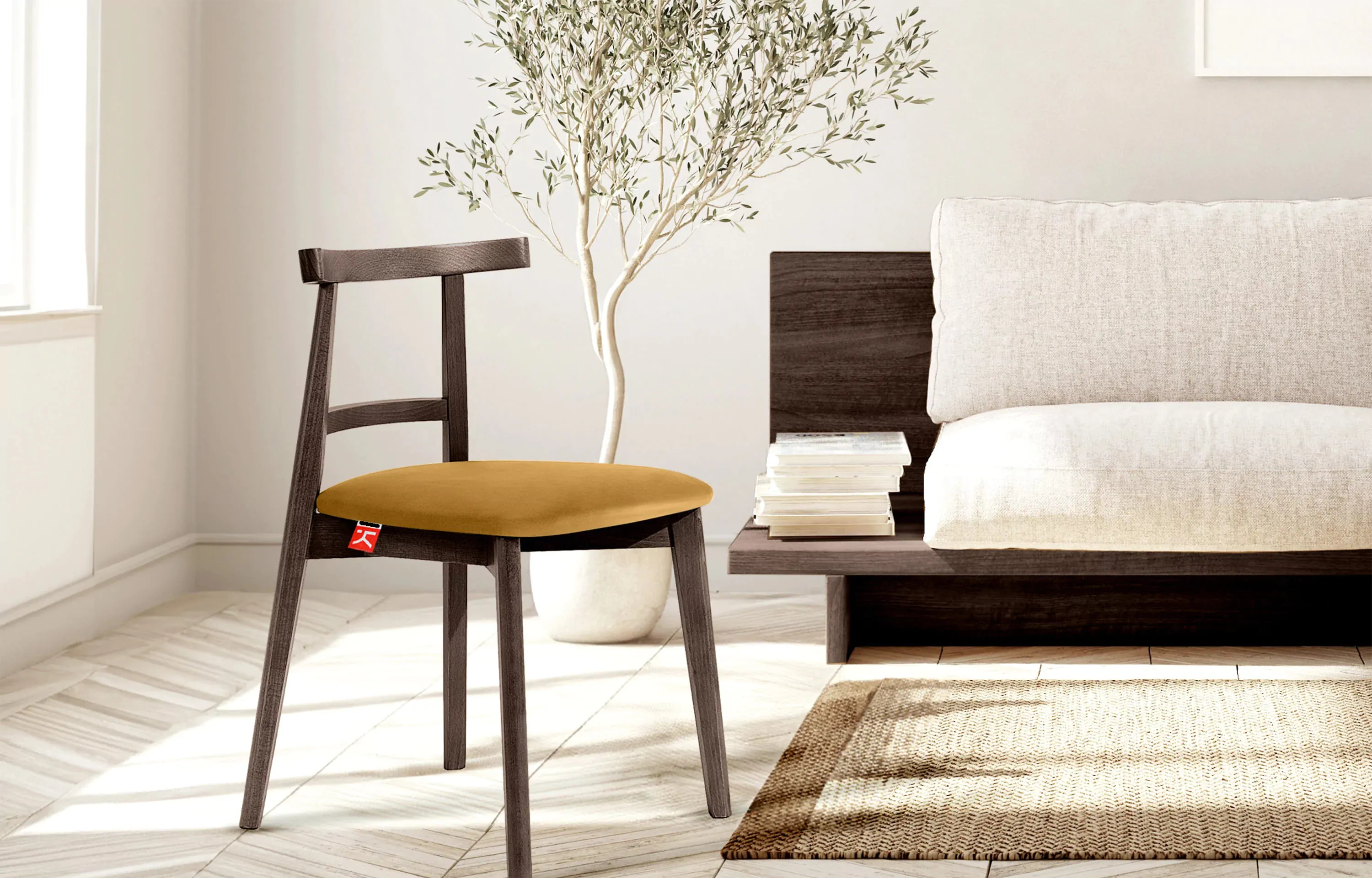 Kėdė LILIE, geltona/tamsaus riešutmedžio, 47x45x76,5 cm