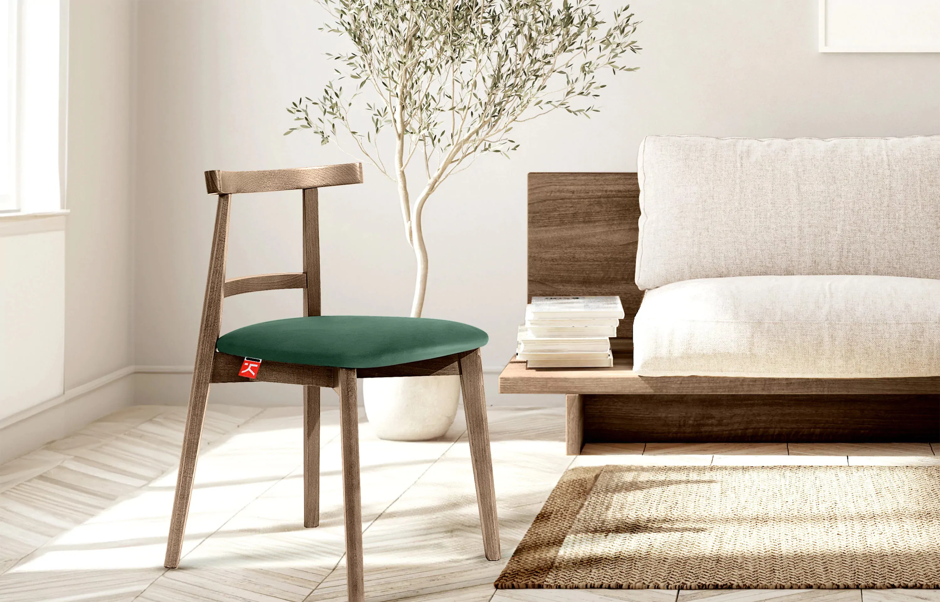 Kėdė LILIE, žalia/tamsaus ąžuolo, 47x45x76,5 cm