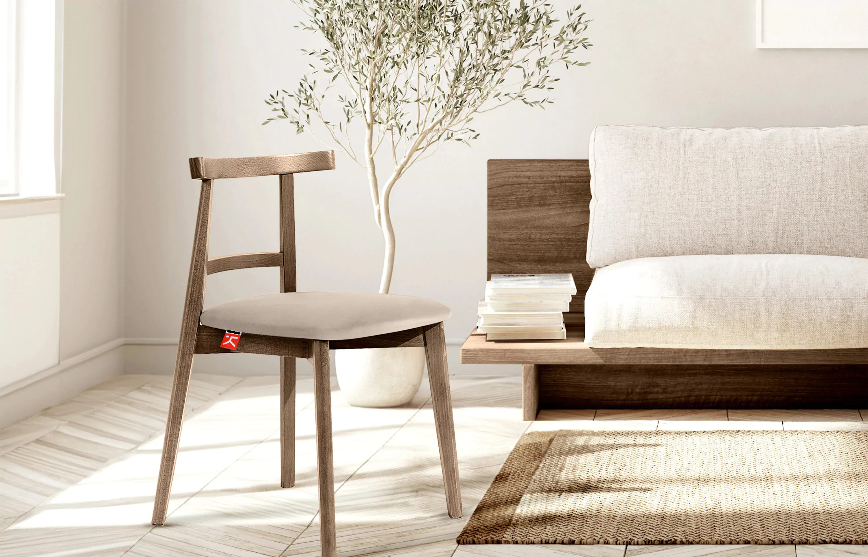 Kėdė LILIE, kreminė/tamsaus ąžuolo, 47x45x76,5 cm