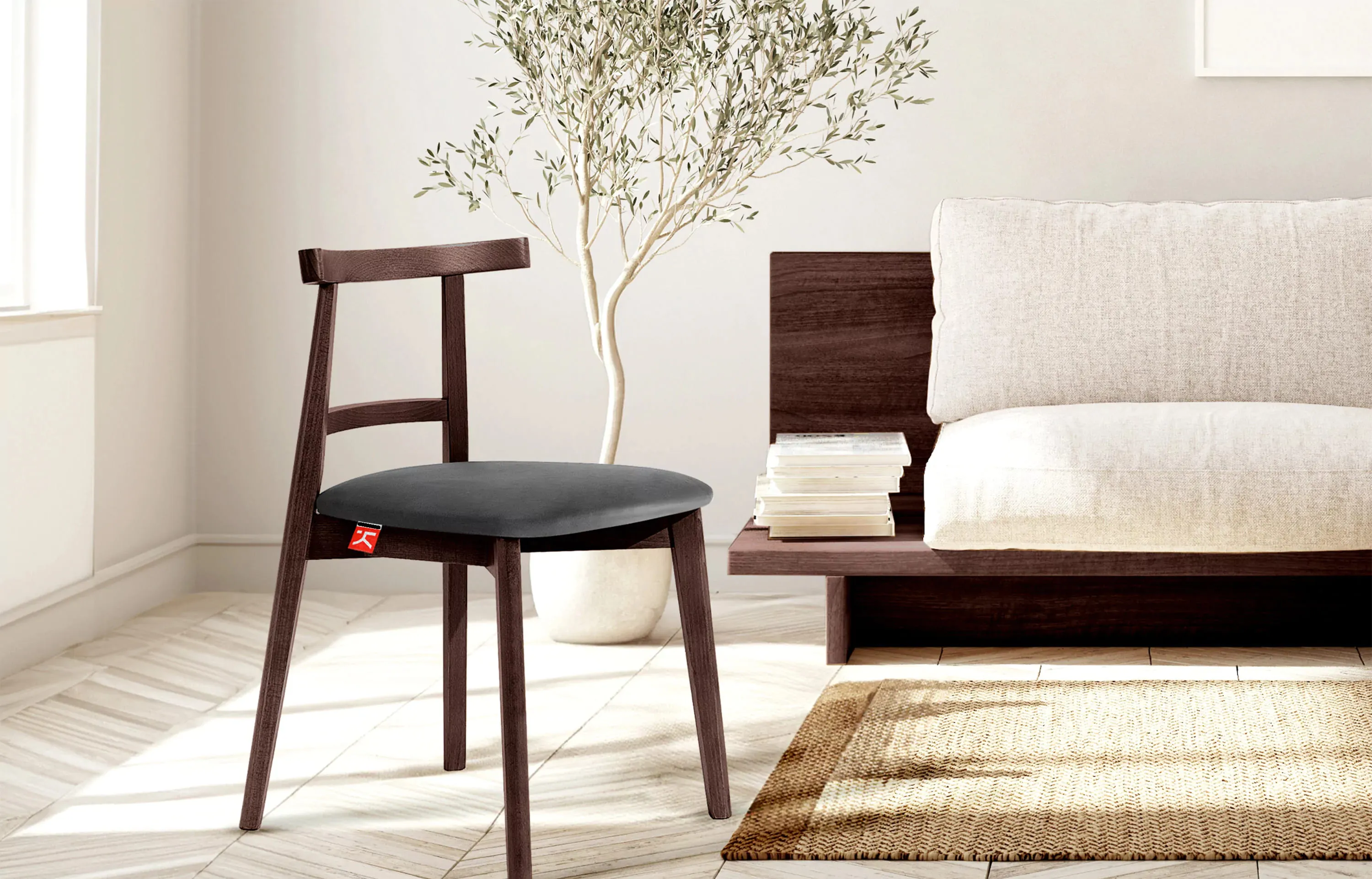 Kėdė LILIE, grafito/raudonmedžio, 47x45x76,5 cm