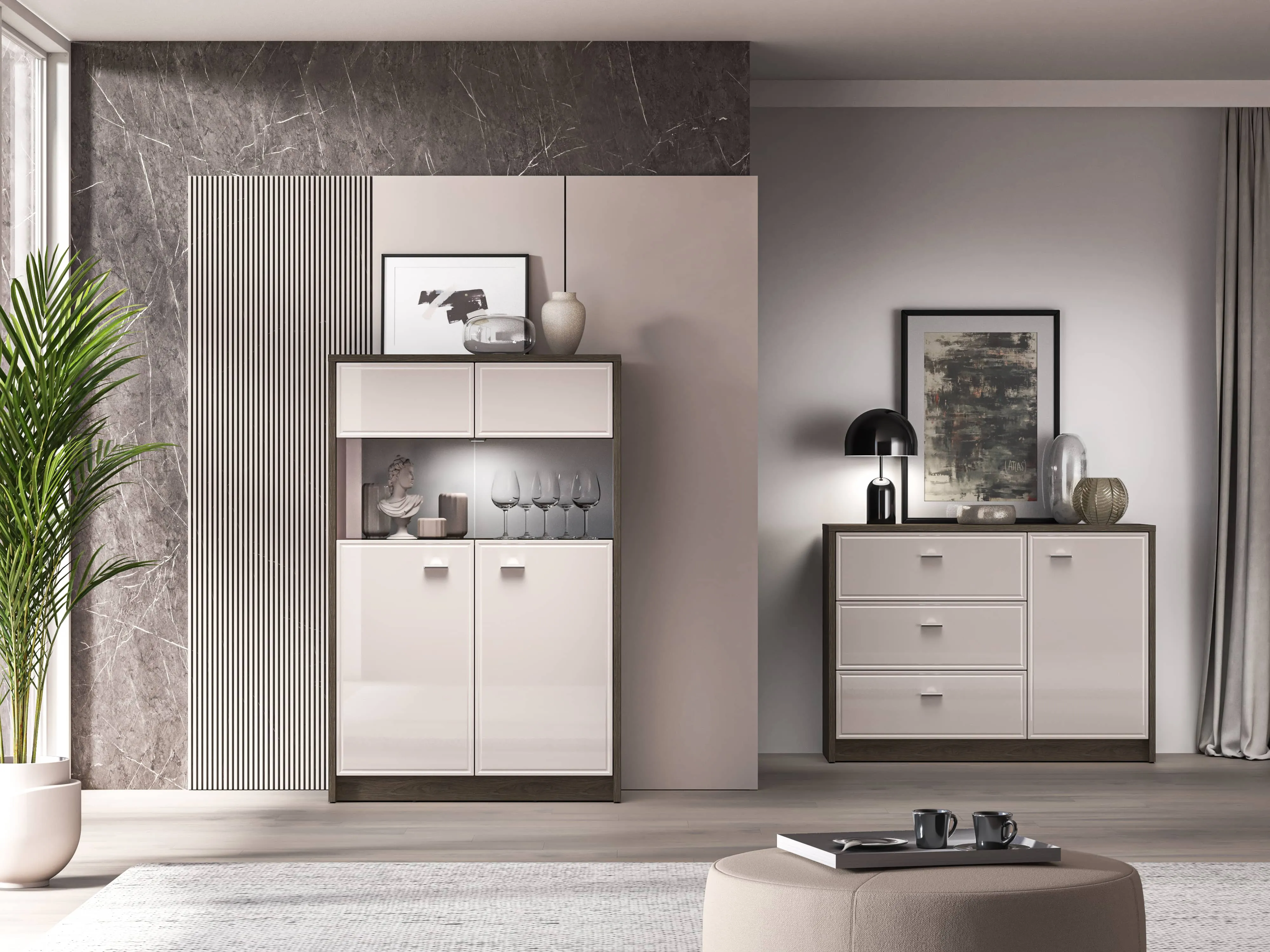 Dvidurė vitrina AVANTI, 92x40x141 cm