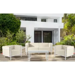 Lauko sofa TRIGO 2, balta/kreminė, 164x69x70 cm