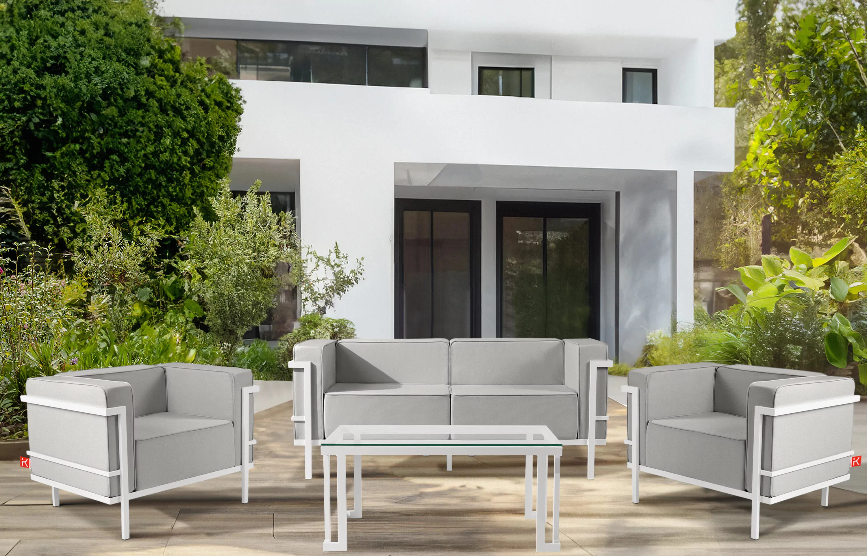 Lauko sofa TRIGO 2, balta/šviesiai pilka, 164x69x70 cm