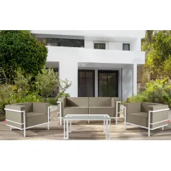 Lauko sofa TRIGO 2, balta/smėlio, 164x69x70 cm