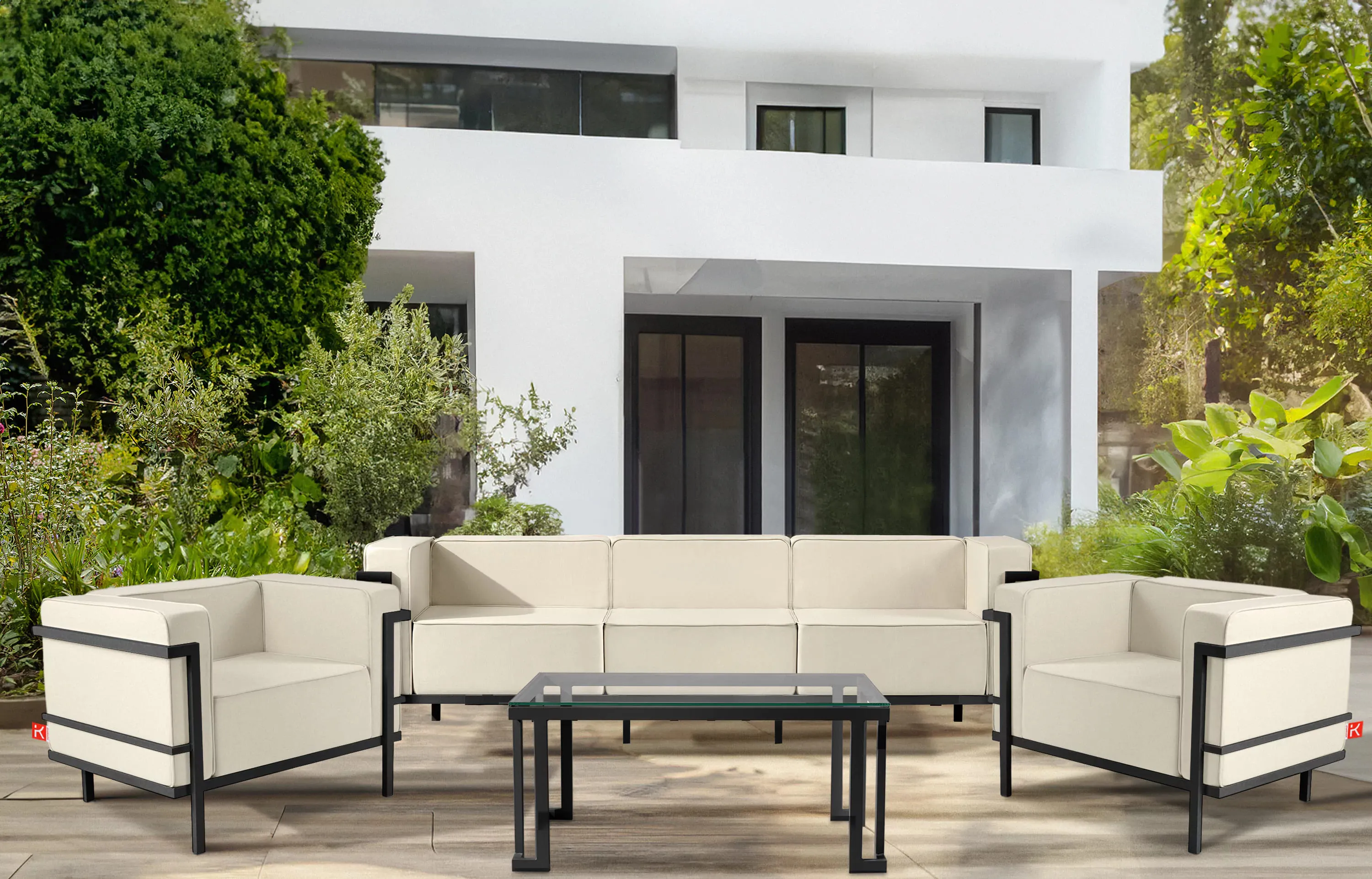 Lauko sofa TRIGO 3, pilka/kreminė, 229x69x70 cm