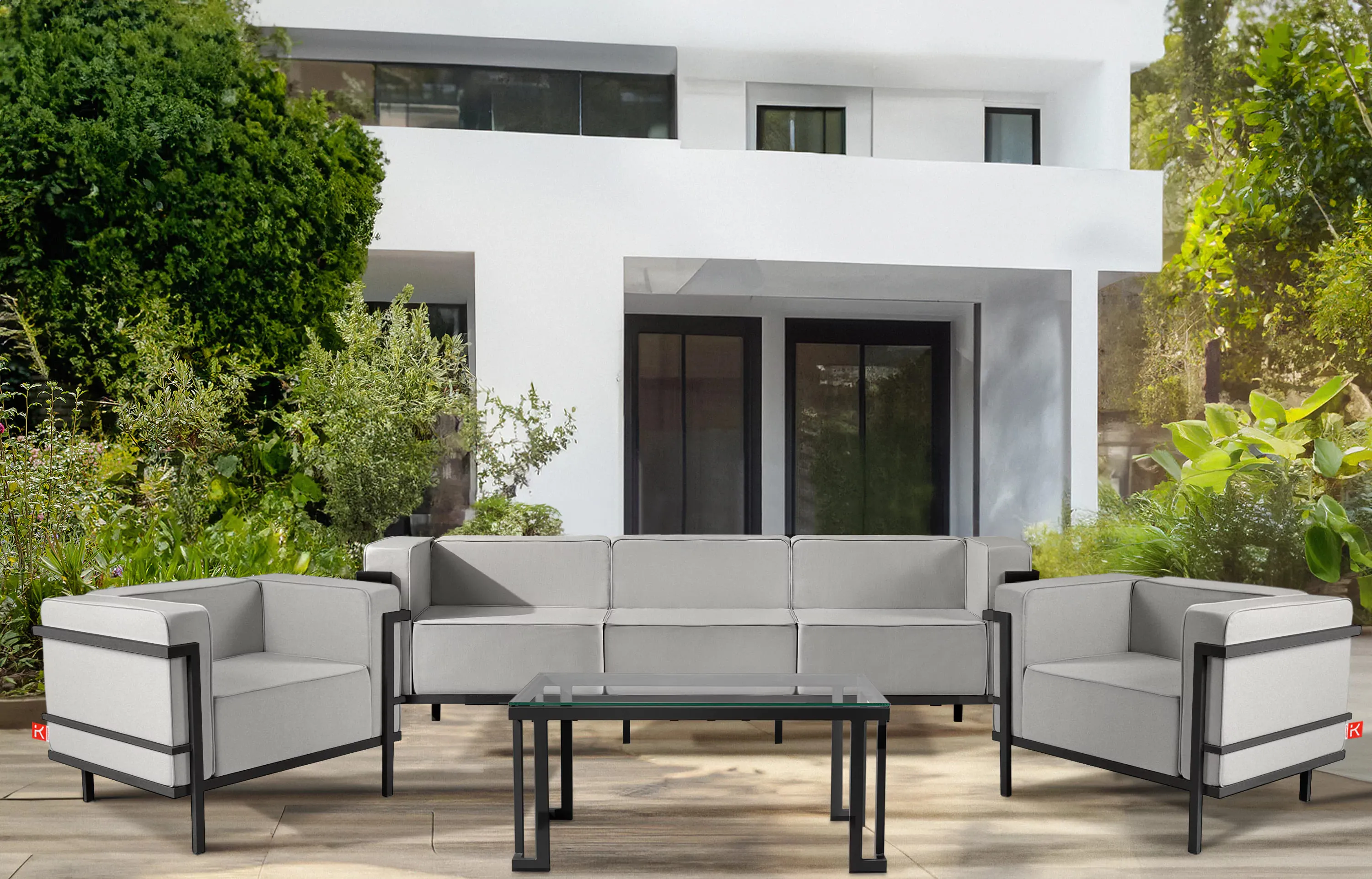 Lauko sofa TRIGO 3, pilka/šviesiai pilka, 229x69x70 cm