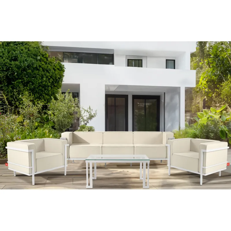 Lauko sofa TRIGO 3, balta/kreminė, 229x69x70 cm