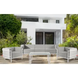 Lauko sofa TRIGO 3, balta/šviesiai pilka, 229x69x70 cm