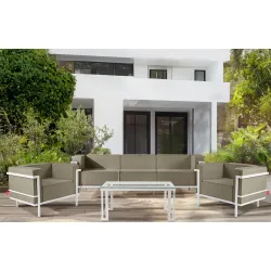 Lauko sofa TRIGO 3, balta/smėlio, 229x69x70 cm