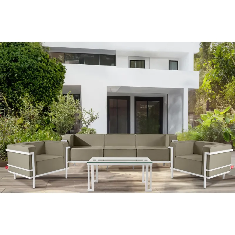 Lauko sofa TRIGO 3, balta/smėlio, 229x69x70 cm