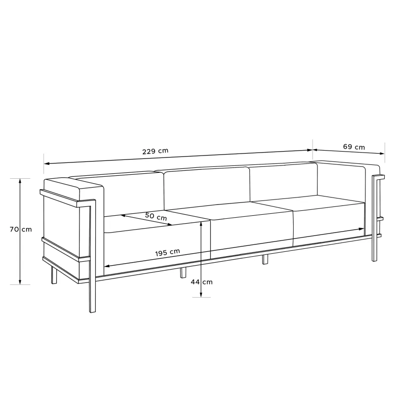Lauko sofa TRIGO 3, balta/smėlio, 229x69x70 cm