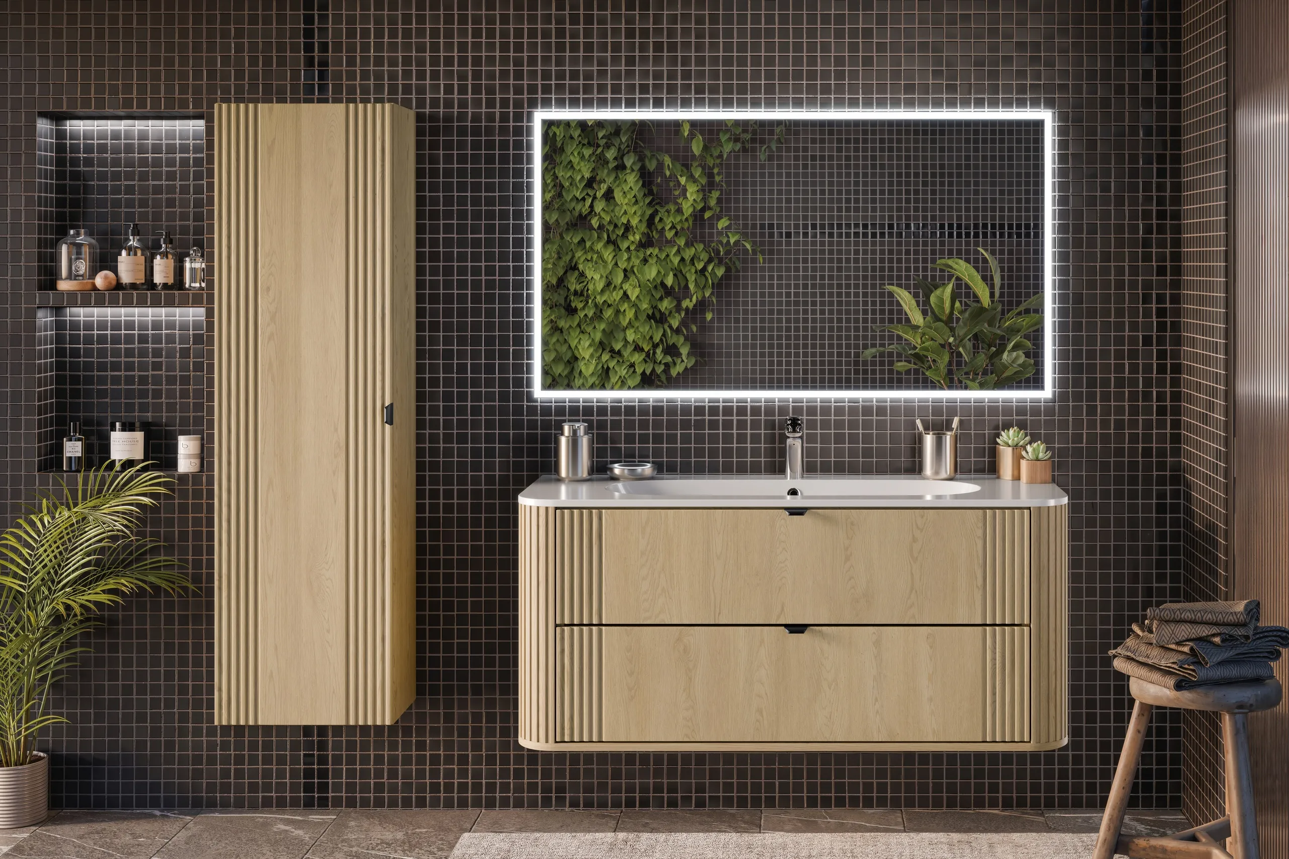 Pakabinama vonios spintelė su praustuvu 822A OVAL CREMO