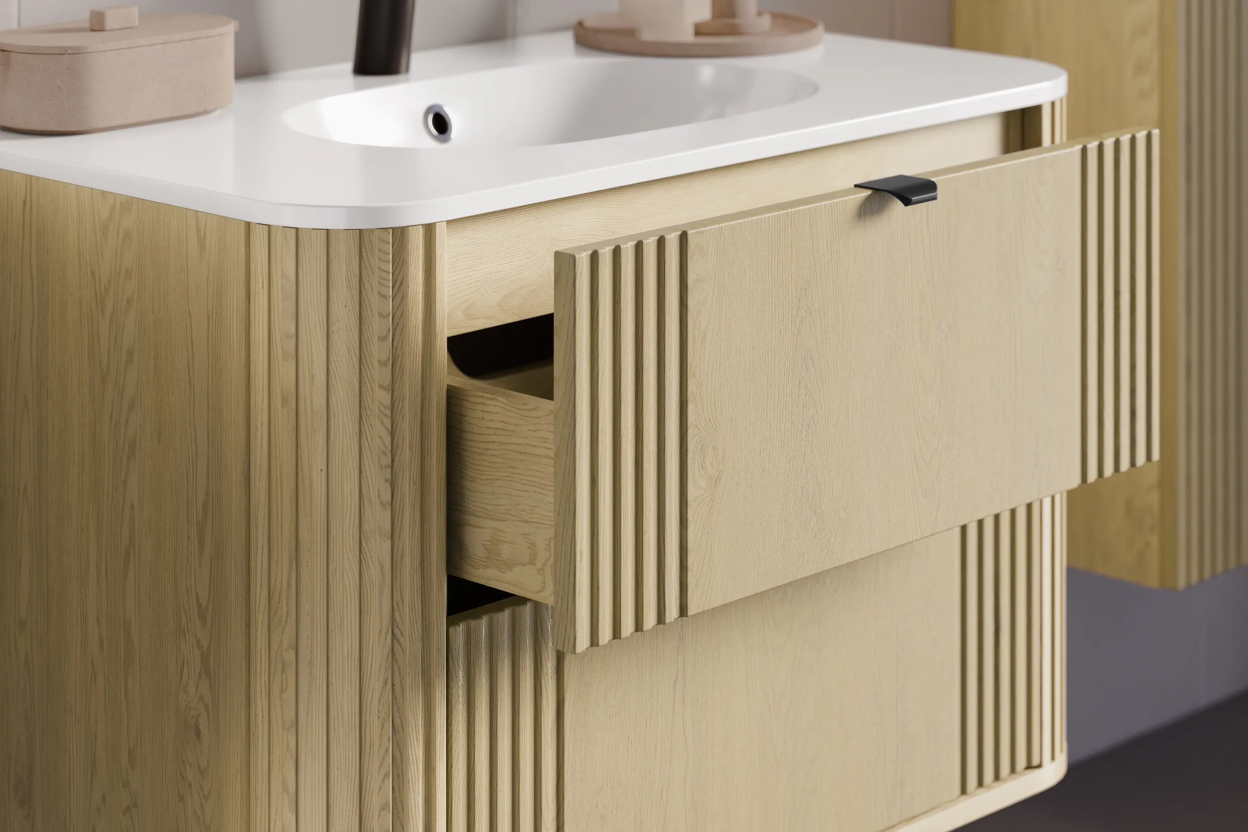 Pakabinama vonios spintelė su praustuvu 822A OVAL CREMO