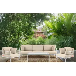 Lauko fotelis RAMBI, baltas/kreminis, 79x80x80 cm