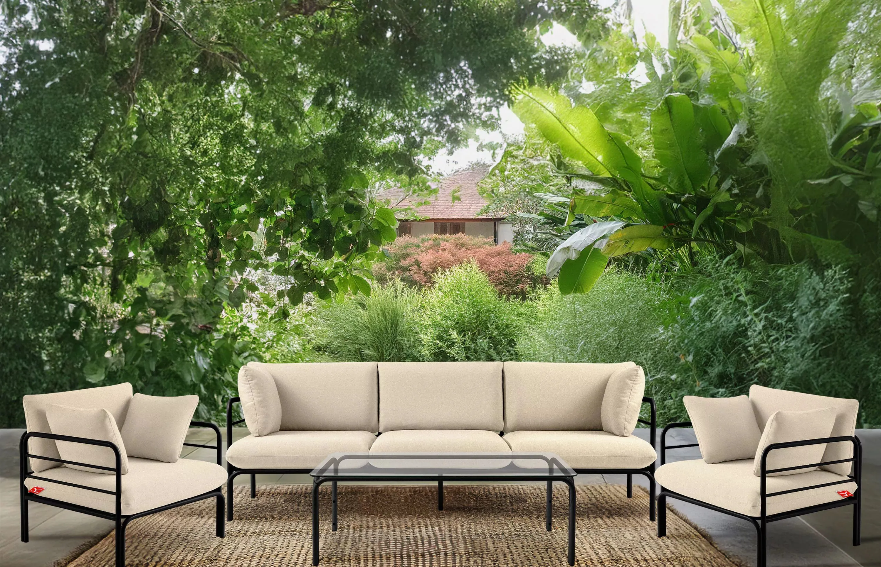 Lauko fotelis RAMBI, juodas/kreminis, 79x80x80 cm