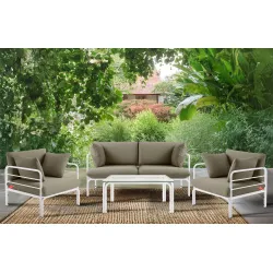 Lauko sofa RAMBI 2, balta/smėlio, 150x80x80 cm