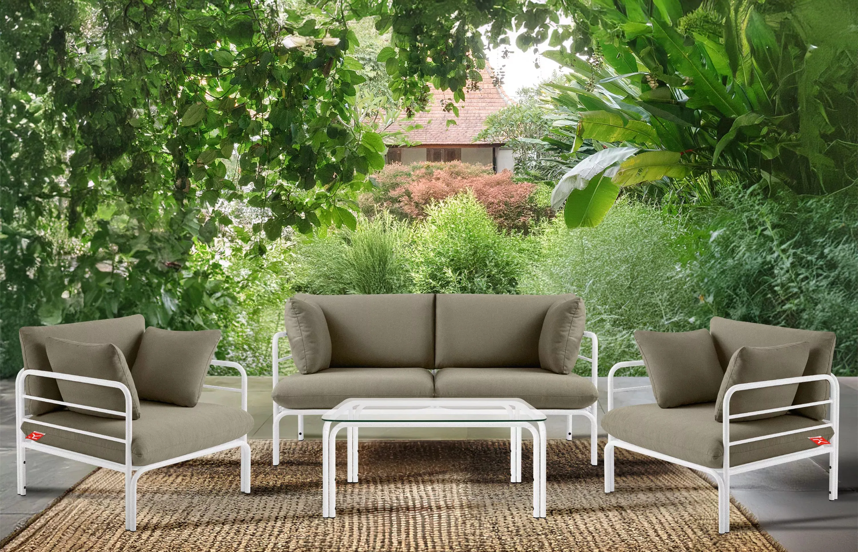 Lauko sofa RAMBI 2, balta/smėlio, 150x80x80 cm