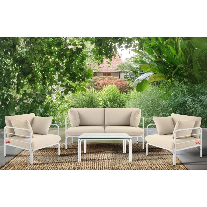 Lauko sofa RAMBI 2, balta/kreminė, 150x80x80 cm