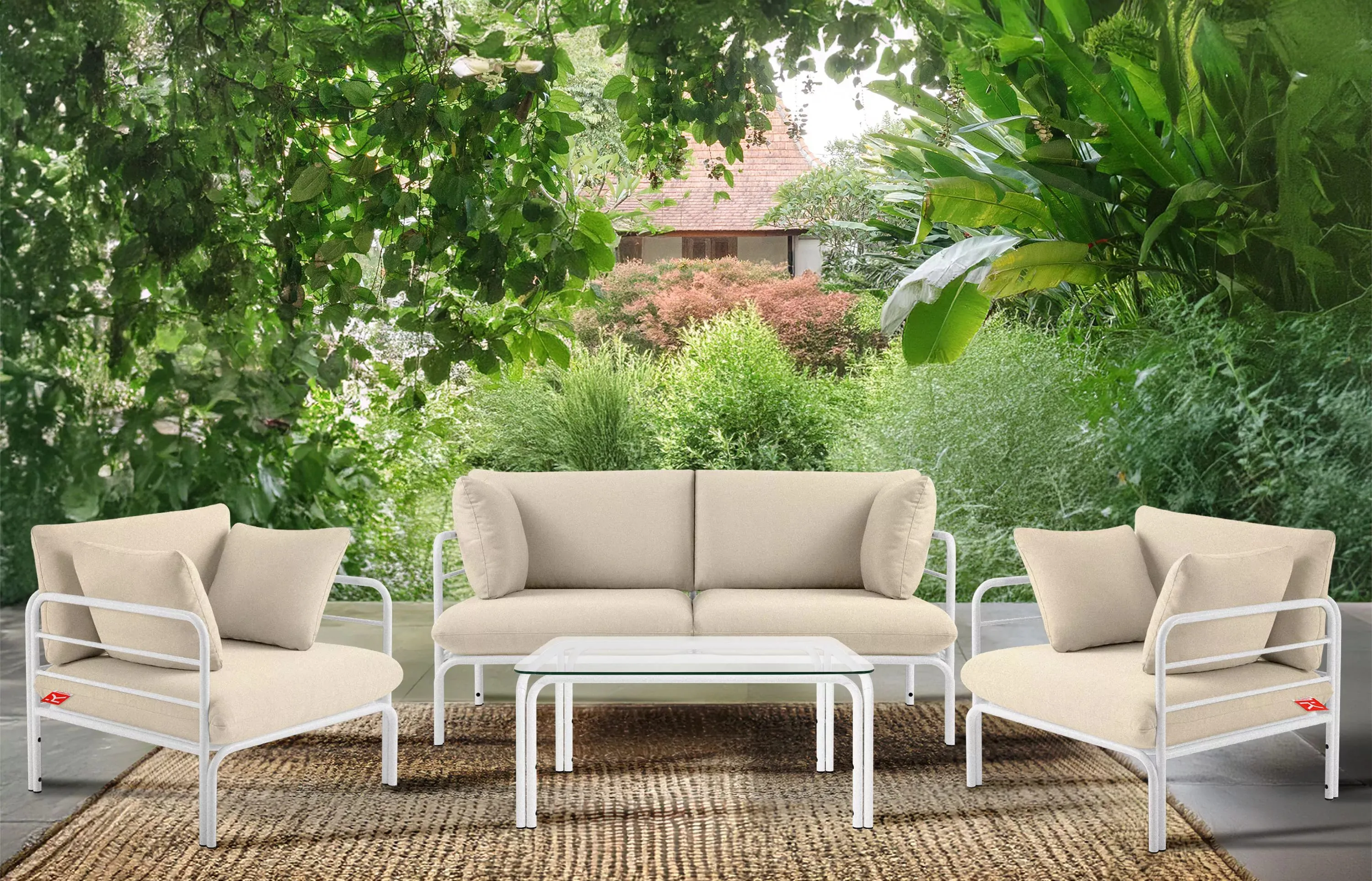 Lauko sofa RAMBI 2, balta/kreminė, 150x80x80 cm