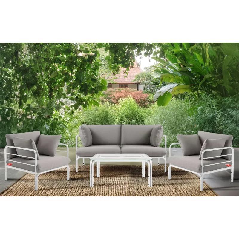 Lauko sofa RAMBI 2, balta/pilka, 150x80x80 cm