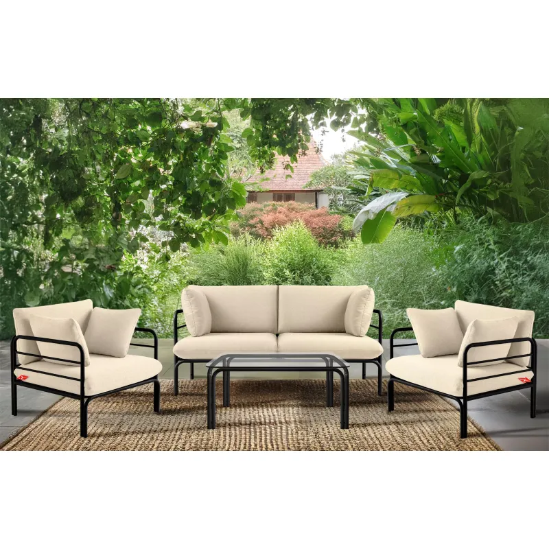 Lauko sofa RAMBI 2, juoda/kreminė, 150x80x80 cm