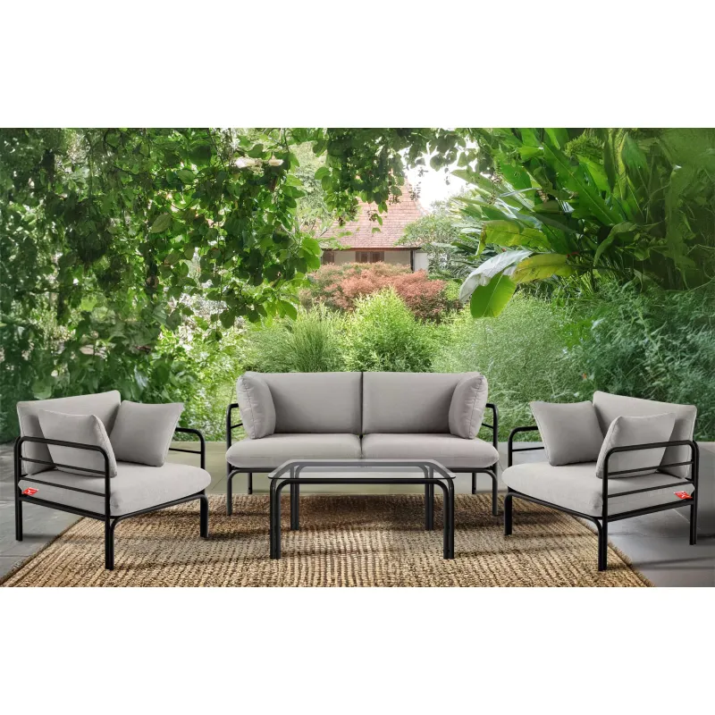 Lauko sofa RAMBI 2, juoda/pilka, 150x80x80 cm