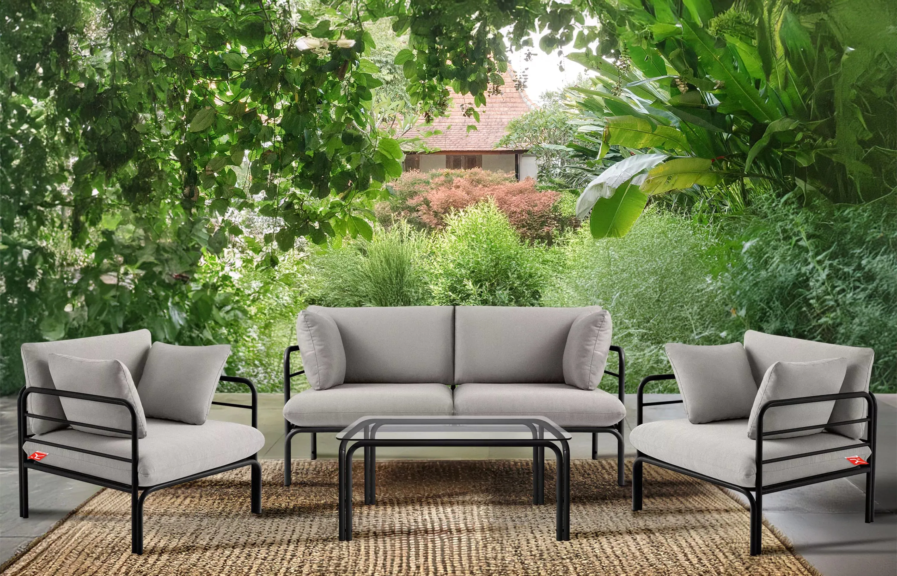 Lauko sofa RAMBI 2, juoda/pilka, 150x80x80 cm