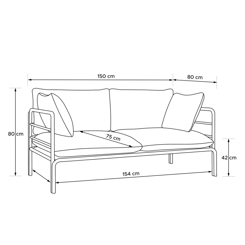 Lauko sofa RAMBI 2, juoda/pilka, 150x80x80 cm