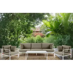 Lauko sofa RAMBI 3, balta/smėlio, 225x80x80 cm