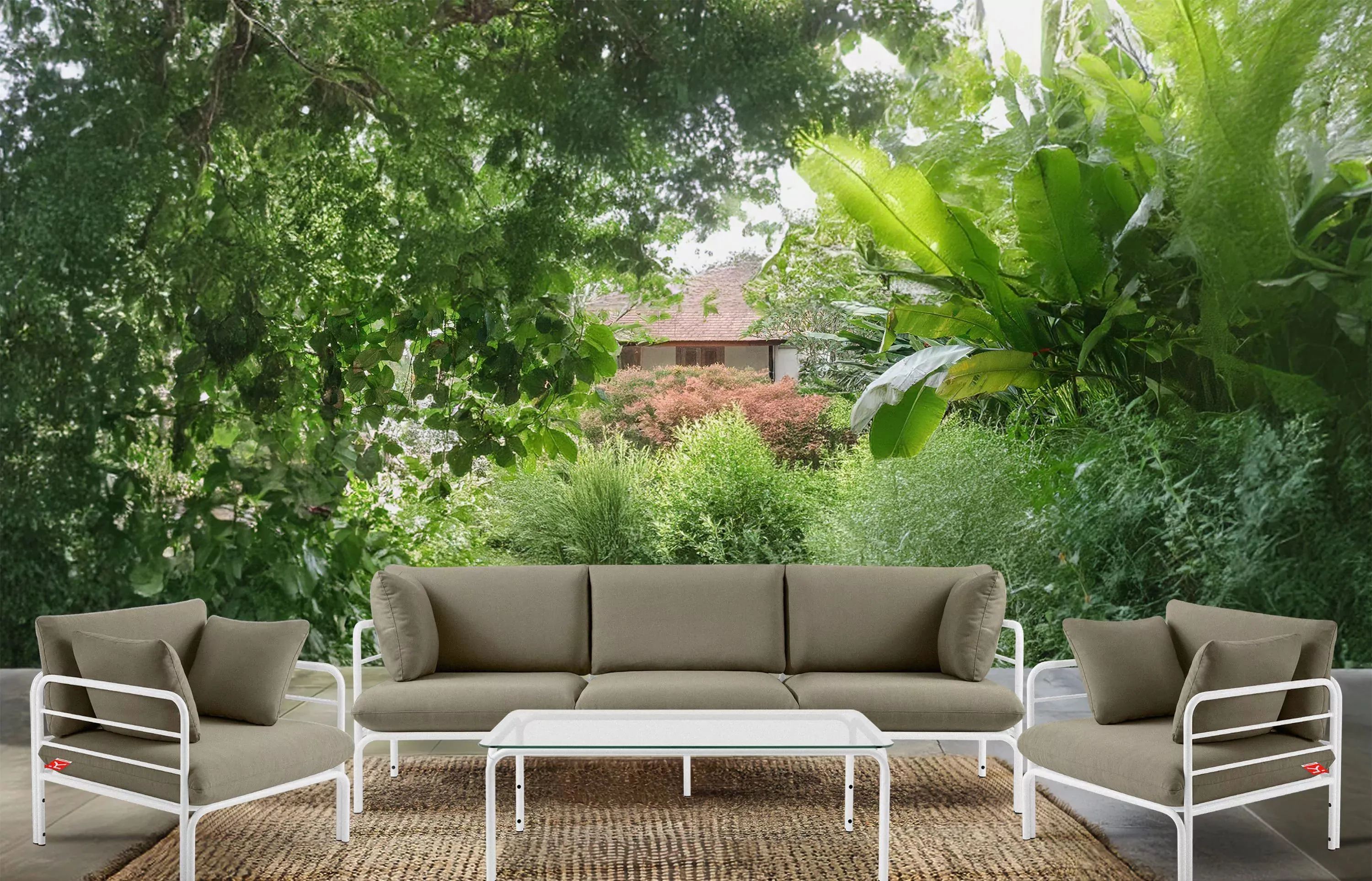 Lauko sofa RAMBI 3, balta/smėlio, 225x80x80 cm