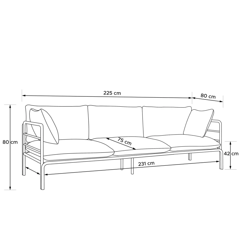 Lauko sofa RAMBI 3, balta/smėlio, 225x80x80 cm