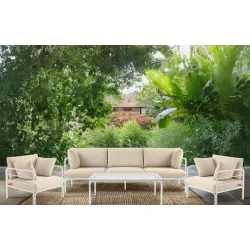 Lauko sofa RAMBI 3, balta/kreminė, 225x80x80 cm