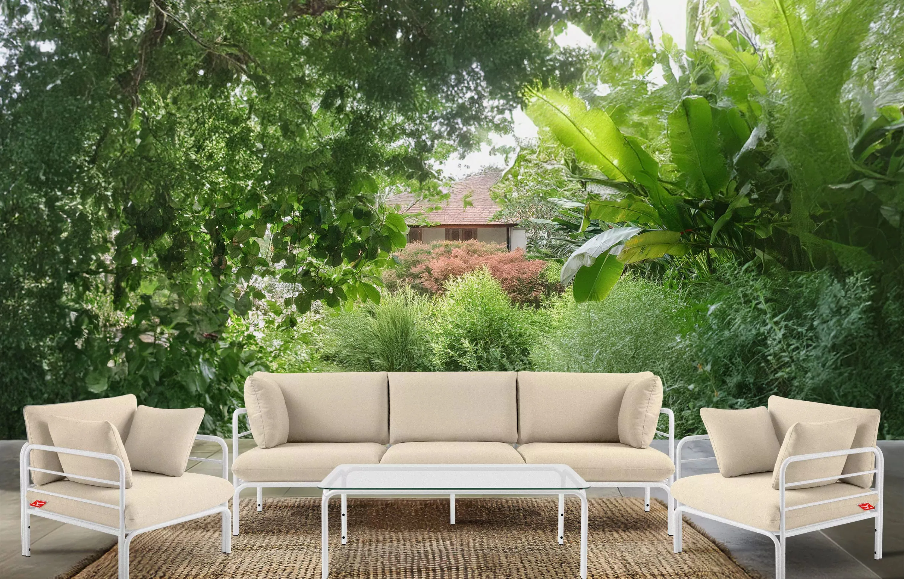 Lauko sofa RAMBI 3, balta/kreminė, 225x80x80 cm