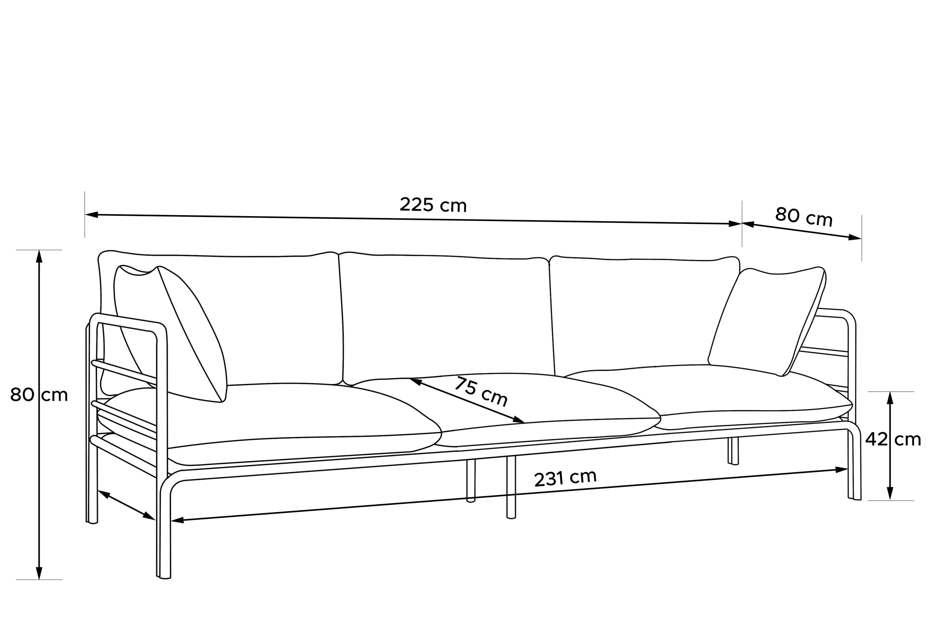 Lauko sofa RAMBI 3, balta/kreminė, 225x80x80 cm