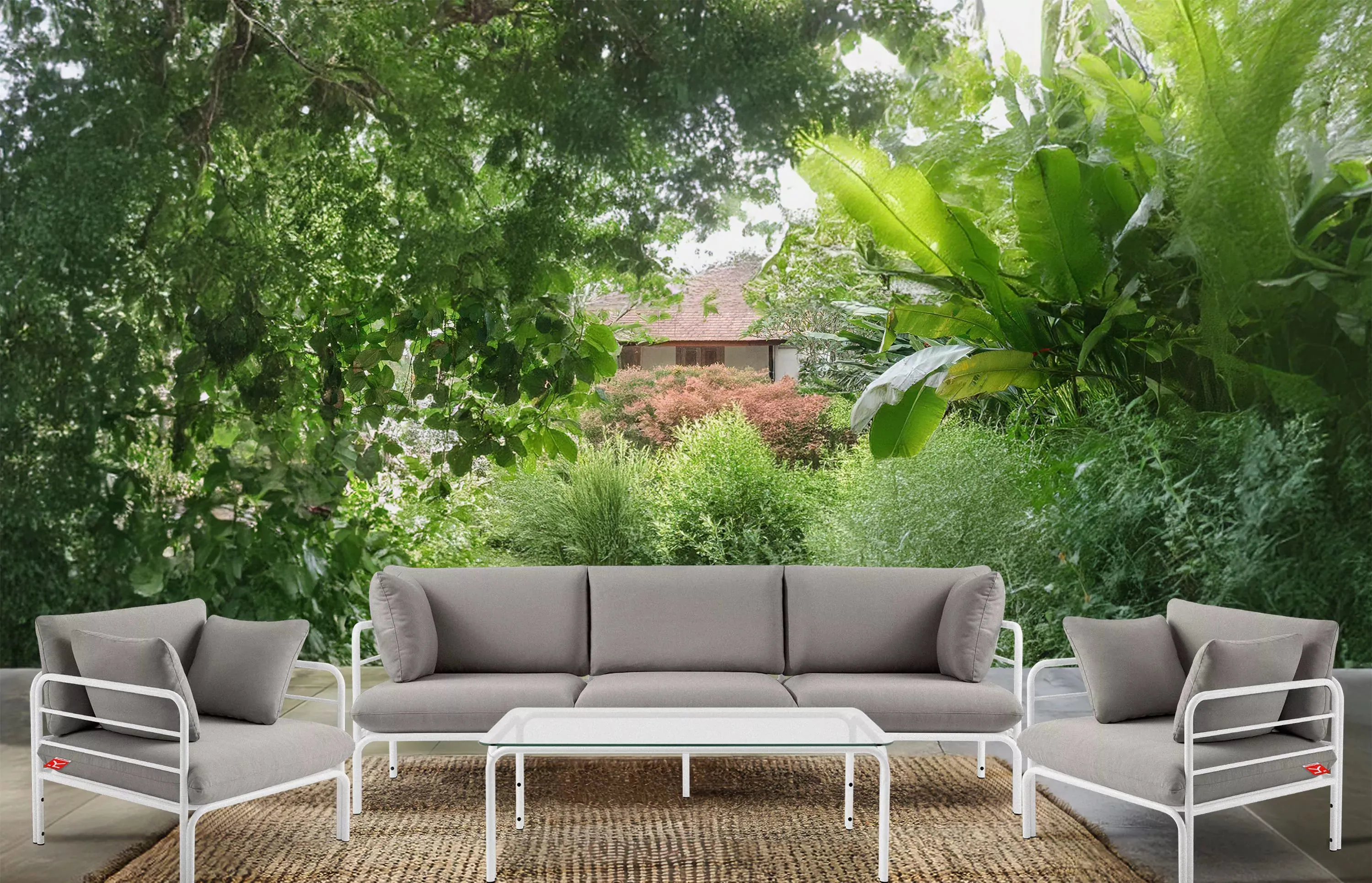 Lauko sofa RAMBI 3, balta/pilka, 225x80x80 cm