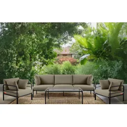 Lauko sofa RAMBI 3, juoda/smėlio, 225x80x80 cm