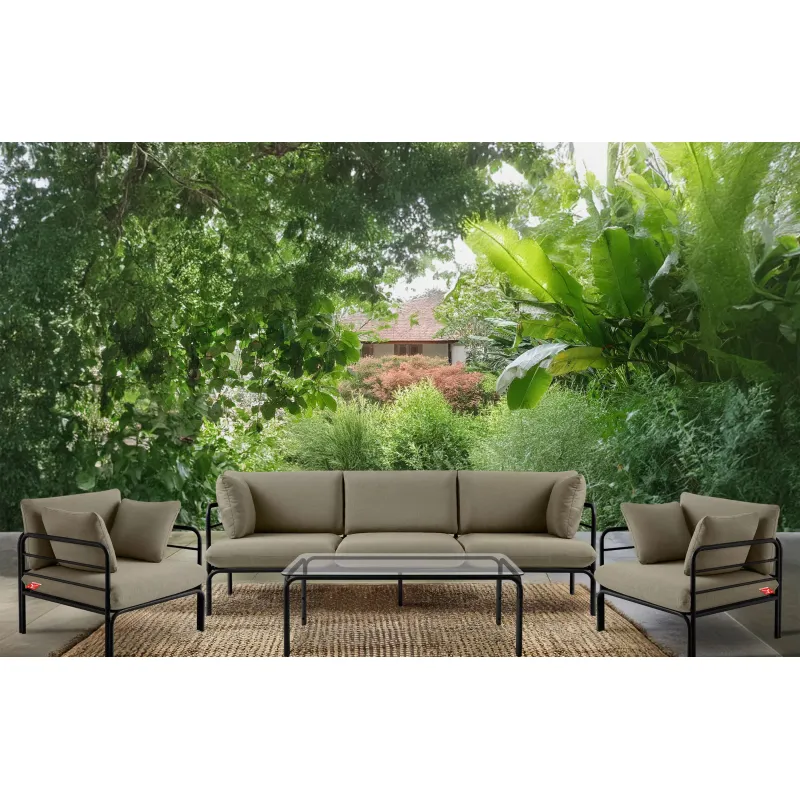 Lauko sofa RAMBI 3, juoda/smėlio, 225x80x80 cm