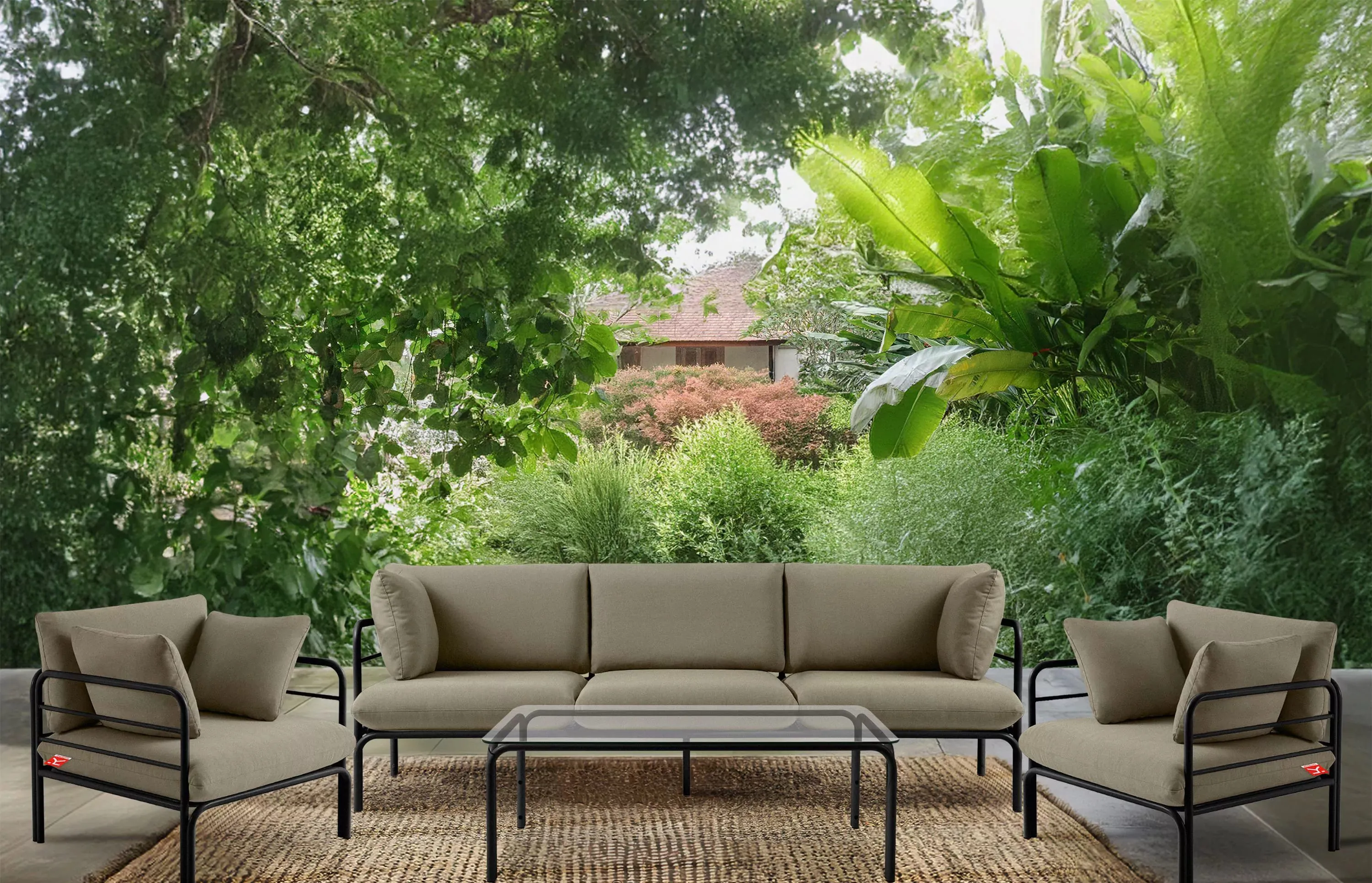 Lauko sofa RAMBI 3, juoda/smėlio, 225x80x80 cm